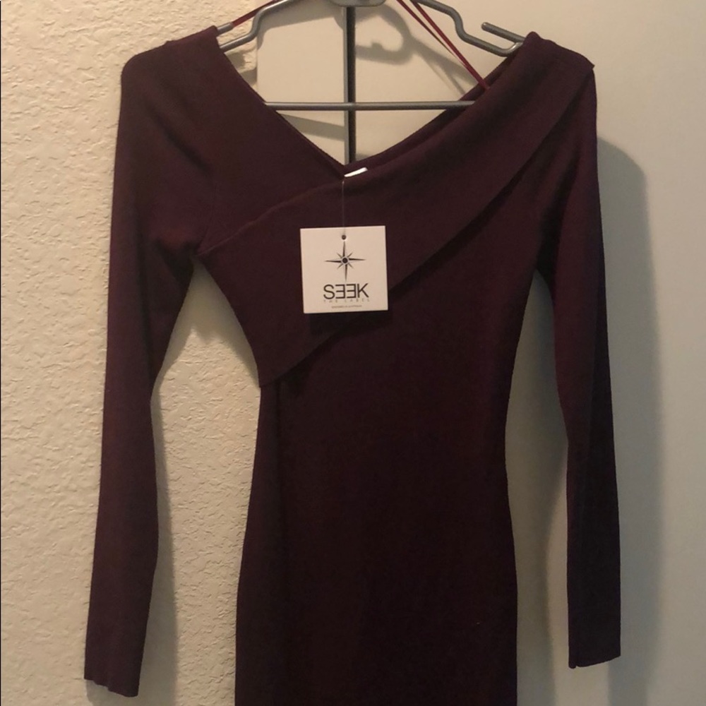 LF Seek The Label Plum Crisscross Long Sleeve Knit Dress